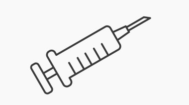 Tıbbi Şırınganın Siyah ve Beyaz Vektör Simgesi. Tıbbi bir şırınganın minimalist siyah ve beyaz vektör çizimi. Sağlık, ilaç, aşı, eczane, hastane ve önleme projeleri için mükemmel. 