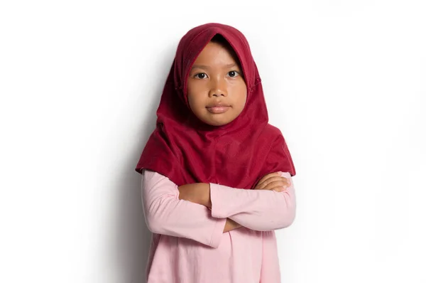 Asiatique Petite Fille Musulmane Portant Hijab — Photo