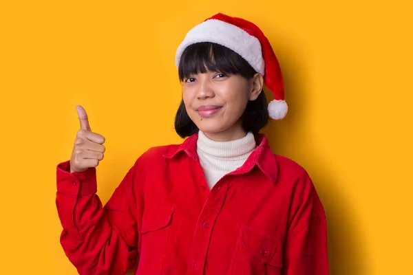 Retrato Hermosa Asiático Las Mujeres Desgaste Santa Navidad Sombrero Mostrando —  Fotos de Stock