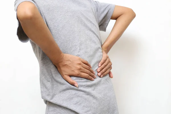 Young Asian Woman Suffering Low Back Pain Waist Lumbar Pain — Stock Photo, Image