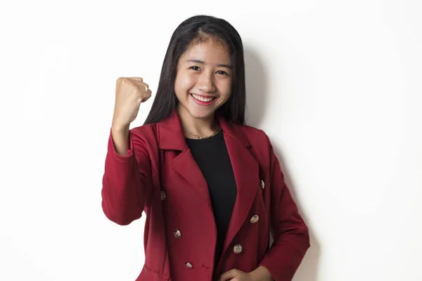 Mujer Asiática Feliz Emocionada Celebrando Victoria Expresando Gran Éxito Poder —  Fotos de Stock