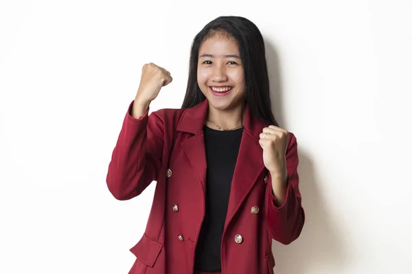 Mujer Asiática Feliz Emocionada Celebrando Victoria Expresando Gran Éxito Poder —  Fotos de Stock