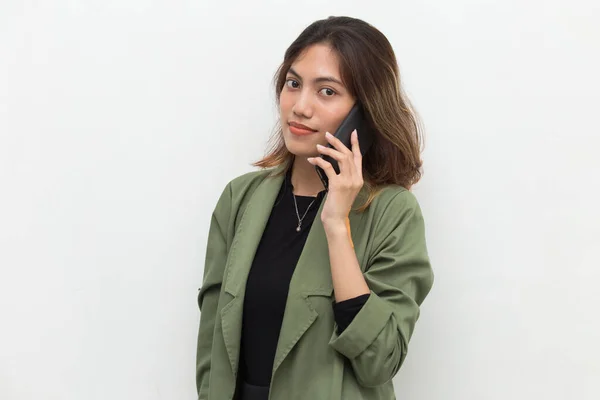 Young Asian Beautiful Woman Speaking Phone — Stock Photo, Image