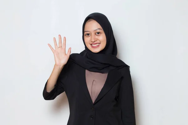 Aziatisch Moslim Zakenvrouw Hijab Zeg Hallo — Stockfoto