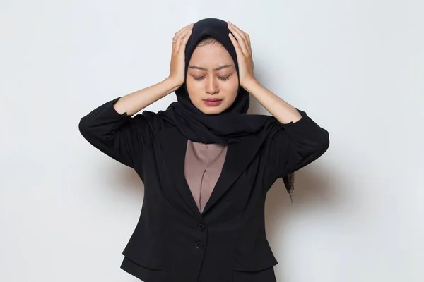 Portrait Stressed Sick Muslim Woman Headache — Stock Photo, Image