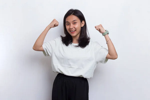 Nádherný Silný Mladý Asijské Žena Šťastný Vzrušený Slaví Vítězství Vyjadřující — Stock fotografie
