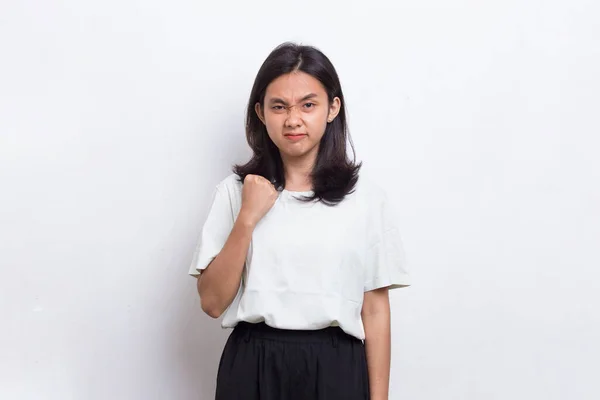 Young Asian Beautiful Woman Angry Emotional Shouting Screaming White Background — Stock Photo, Image