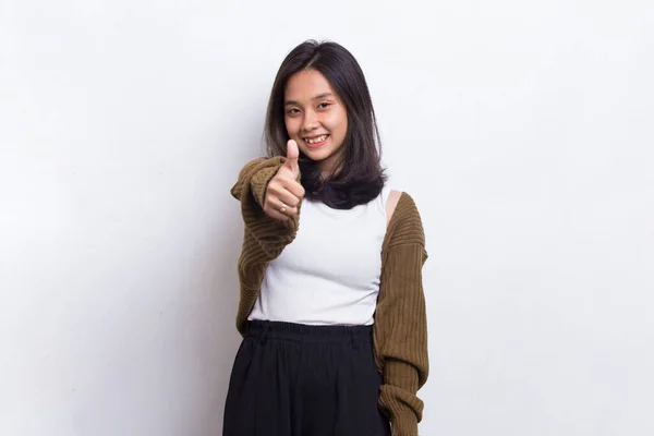 Young Asian Beautiful Woman Sign Gesture Tumb Isolated White Background — Stock Photo, Image