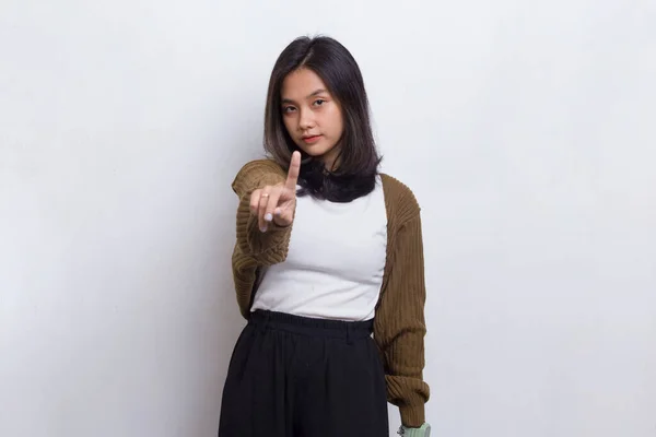 Beautiful Young Woman Open Hand Doing Stop Sign Serious Expression — Stock Photo, Image