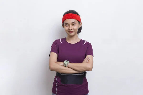 Retrato Jovem Bonito Asiático Esporte Mulher Fundo Branco — Fotografia de Stock