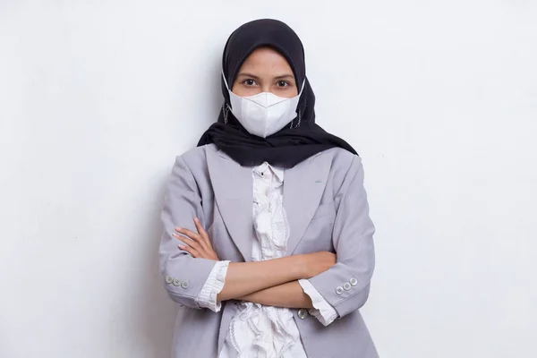 Asiatico Musulmano Donna Indossare Medico Faccia Maschera Protezione Corona Virus — Foto Stock