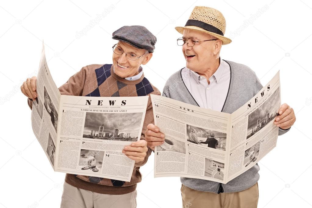 Two senior gentlemen reading the news