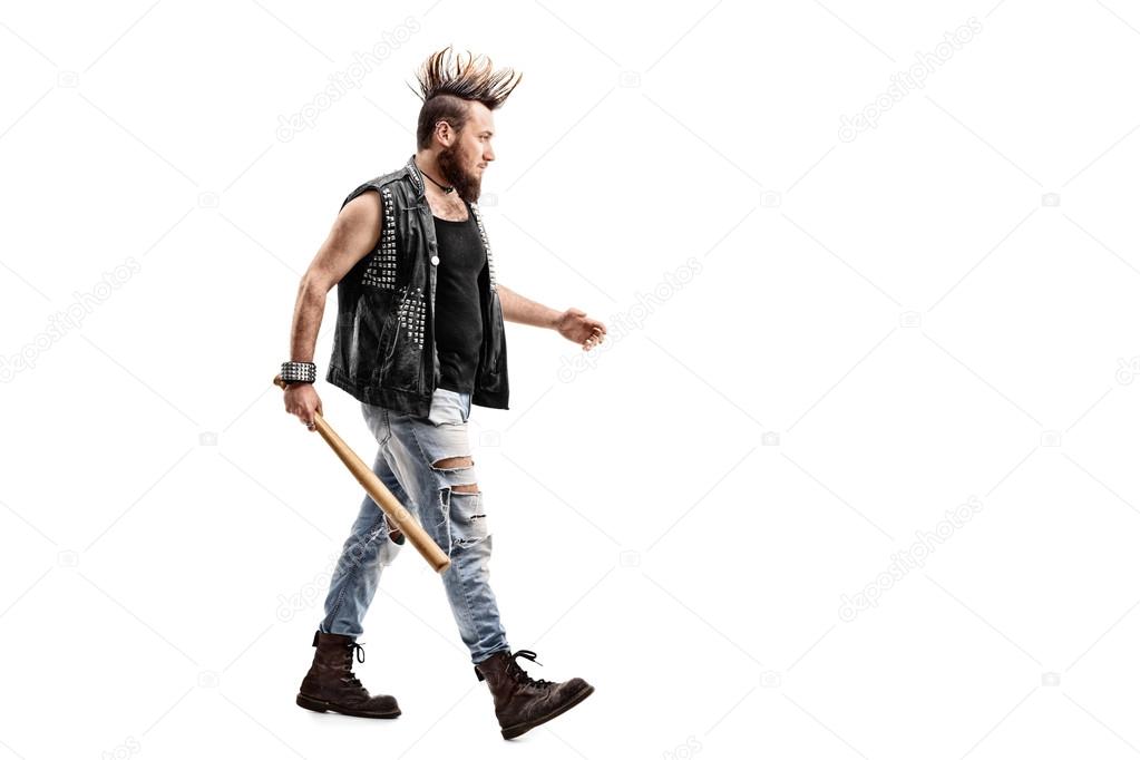 punk rocker holding a baseball bat