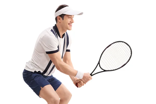 Joven alegre jugando tenis —  Fotos de Stock