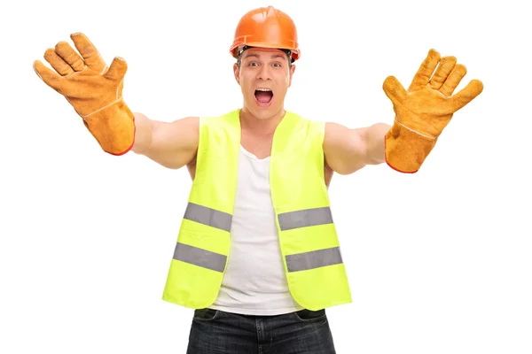 Construction worker shouting and gesturing — Stock Photo, Image