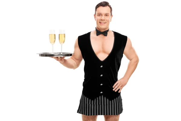 Attractive waiter holding a tray — Stock Photo, Image