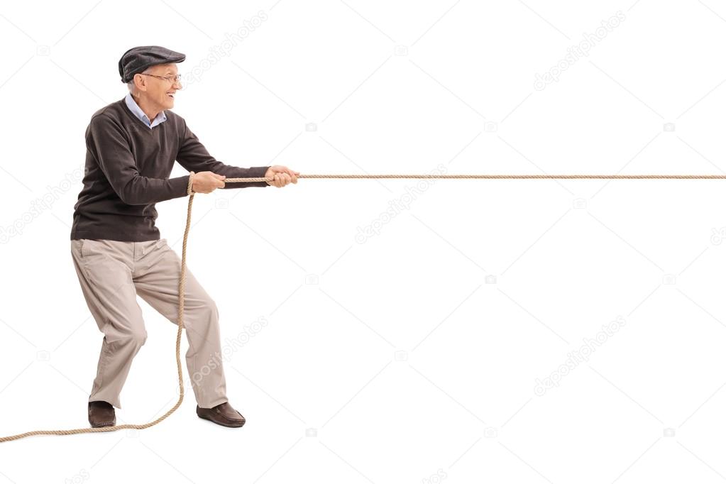 Senior gentleman pulling a rope 