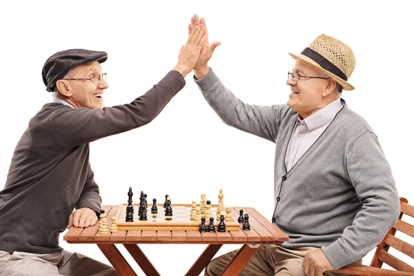 Dos amigos mayores jugando al ajedrez — Foto de Stock