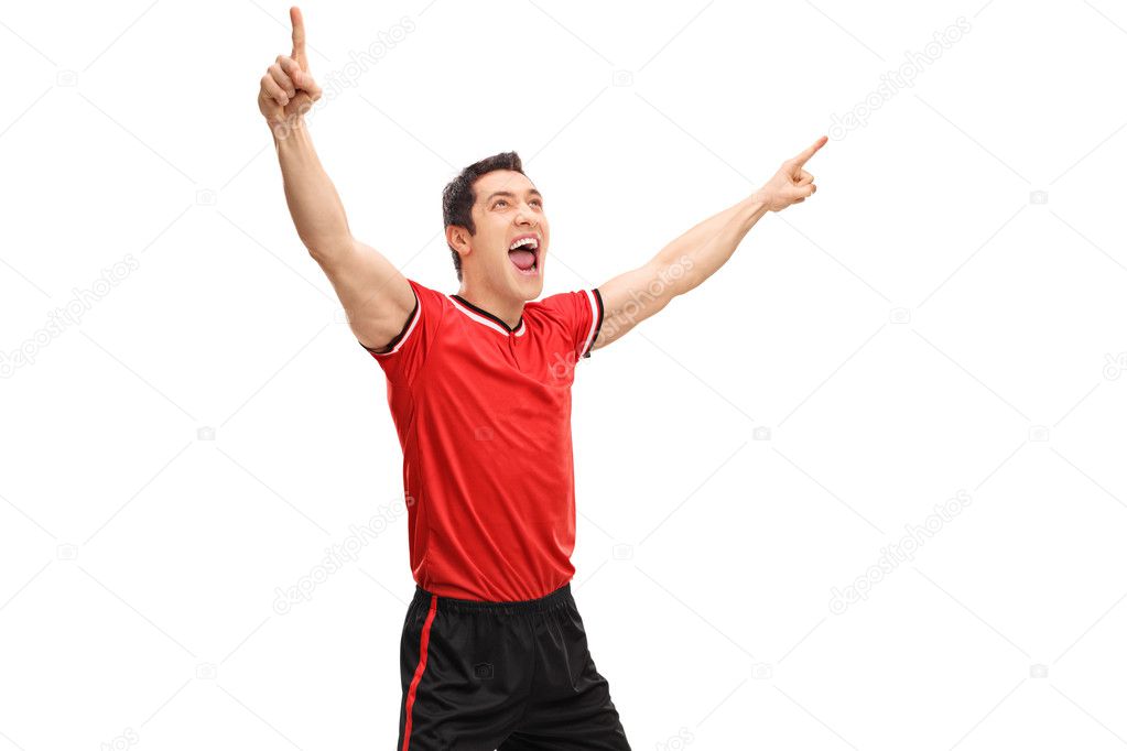 Young overjoyed sportsman gesturing happiness