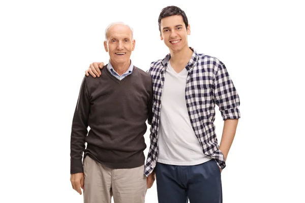 Glada far och son poserar tillsammans — Stockfoto