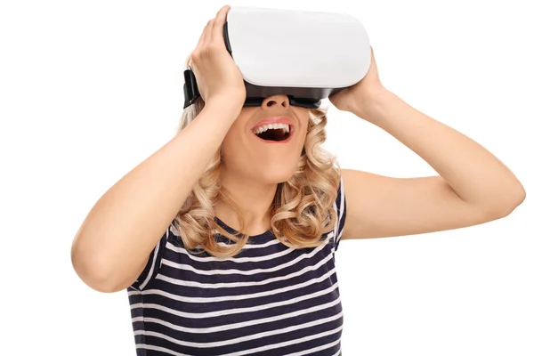 Joyful woman experiencing virtual reality — Stock Photo, Image