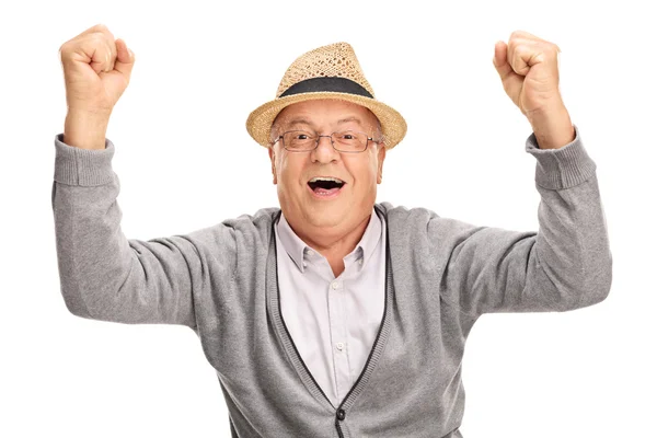 Overjoyed mature man gesturing happiness — Stock Photo, Image