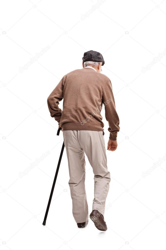 Uomo Anziano Che Cammina Con Un Bastone Nero — Foto Stock © Ljsphotography 106574710