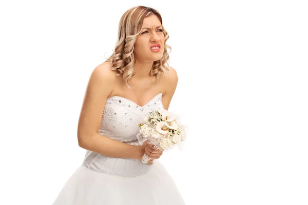 Sposa sperimentando dolore nel suo addome — Foto Stock