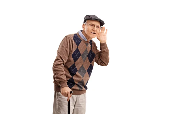 Hombre mayor luchando para escuchar algo — Foto de Stock