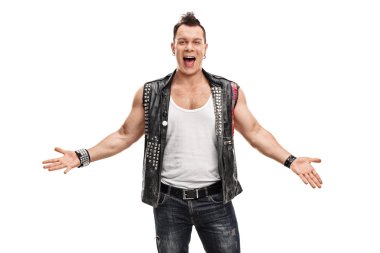 Neşeli punk rocker ile el el hareketi 