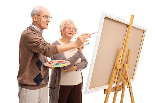 Bejaarde echtpaar schilderij samen — Stockfoto