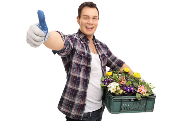 Zahradník dává palec nahoru — Stock fotografie