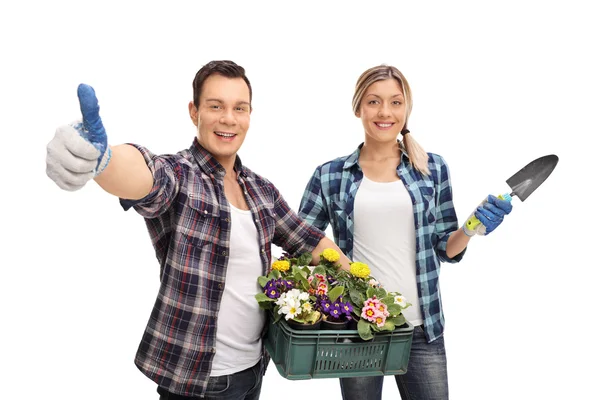 Jardineros alegres masculinos y femeninos — Foto de Stock