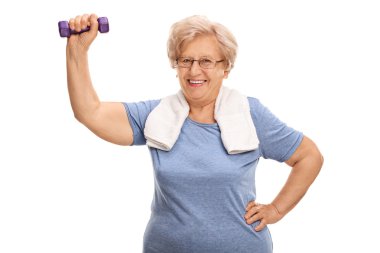Olgun Bayan ile bir dumbbell egzersiz 