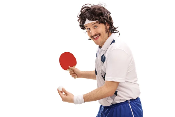 Young retro man playing table tennis — Stock Photo, Image