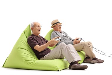 senior men playing video games  clipart