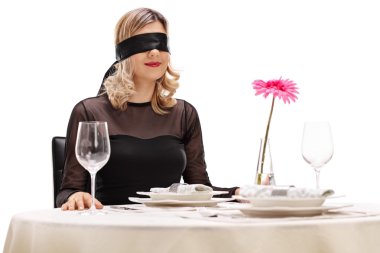 Young woman on a blind date clipart