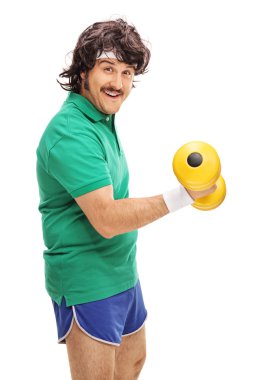 Retro adam bir halterle egzersiz 