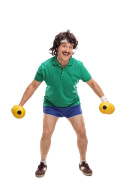 Retro genç adam ile Halter egzersiz 