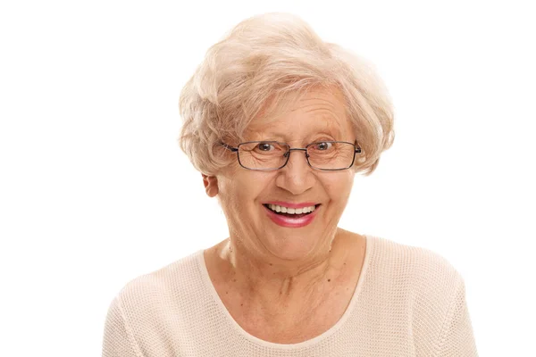 Vrolijke senior dame glimlachen — Stockfoto