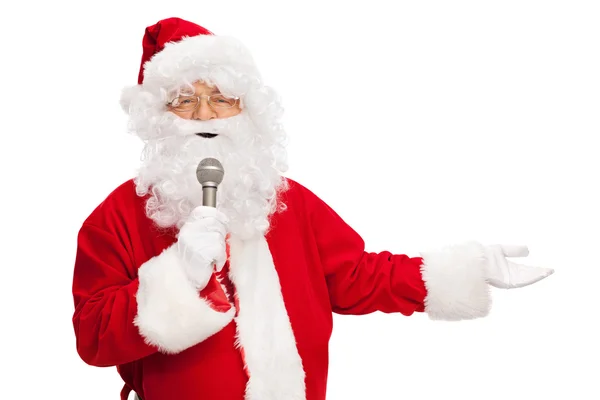 Santa Claus mówiąc na mikrofon — Zdjęcie stockowe