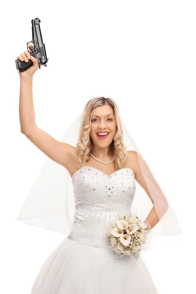 Young bride holding a gun — Stock Photo, Image