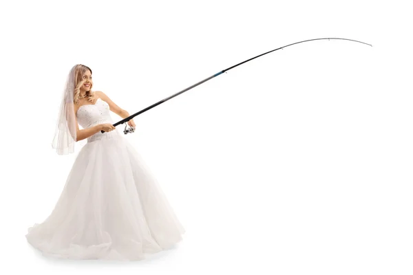 Bruden fiske med ett spö — Stockfoto