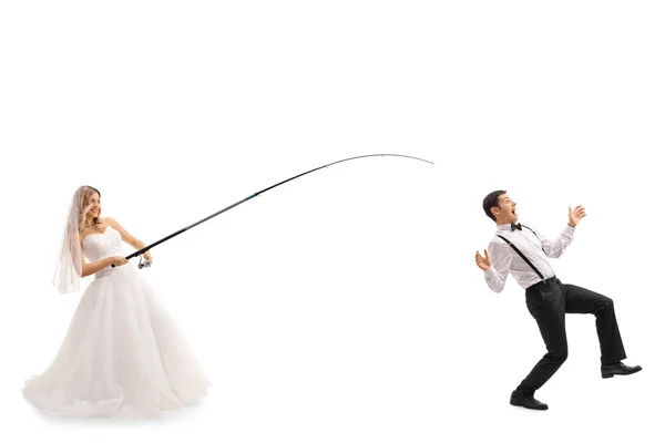 Young bride fishing for a groom — Stock Photo, Image