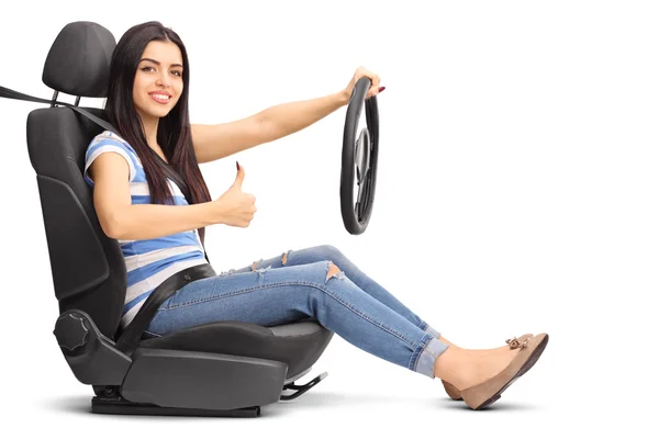 Female driver sitting on a car seat — Stock Photo, Image