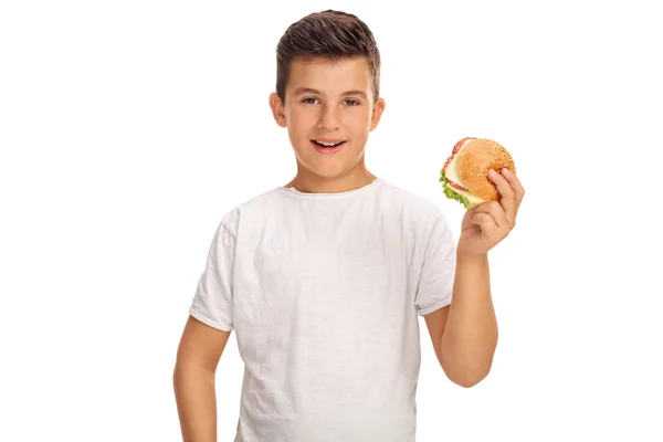 Chlapeček s sendvič — Stock fotografie