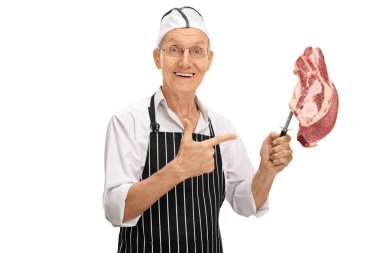 Bir parça et çatalı tutan kasap