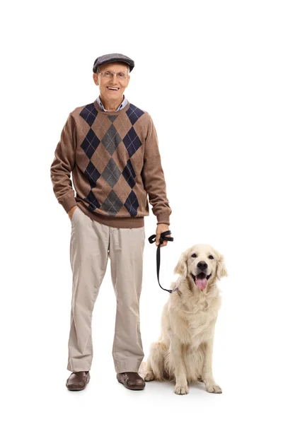Homem posando junto com seu cão — Fotografia de Stock