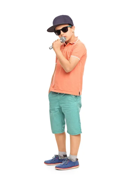 Young rapper posing with a microphone — Stock Photo, Image