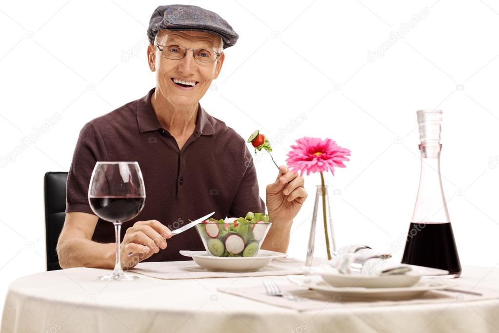 Senior eating a salad